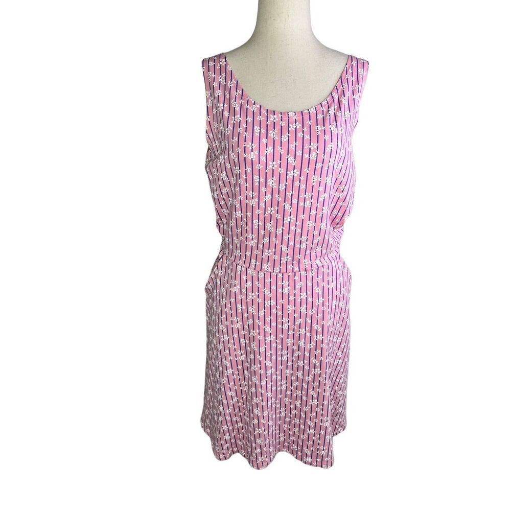 US Polo dress women’s Medium pink blue stripe sleeveless A-Line with pockets